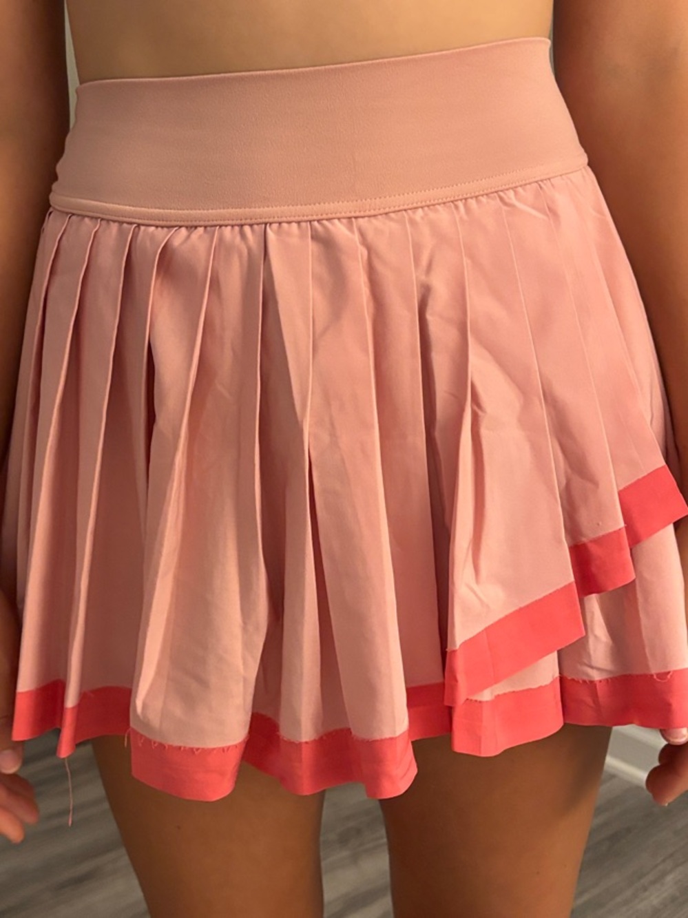 aerie Pink Pleated Mini Skirt with Coral Trim